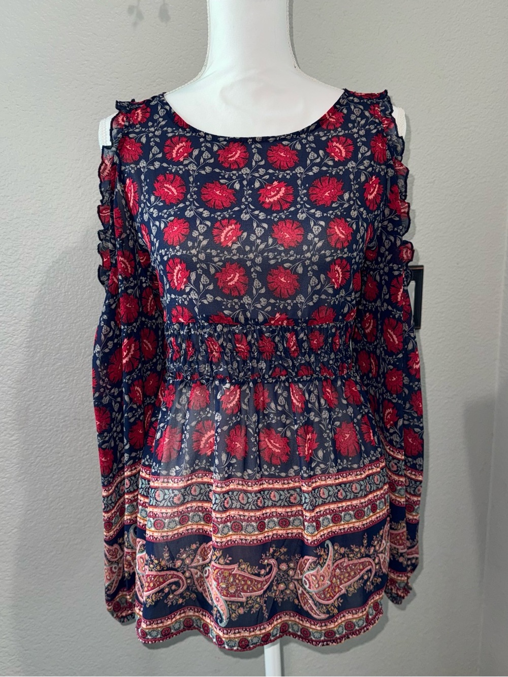 Knox Rose Floral Cold Shoulder Boho Tunic L